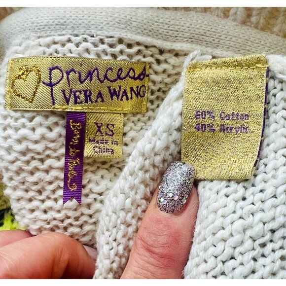 Vintage Y2K Princess Vera Wang Fringe Boho Multicolor Knit Cardigan Cottagecore - Picture 13 of 15